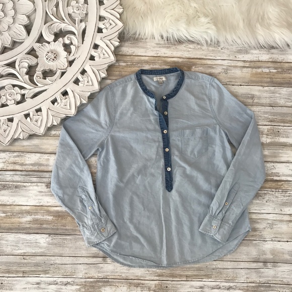 J. Crew Chambray Half Buttondown Popover Top - Picture 4 of 8